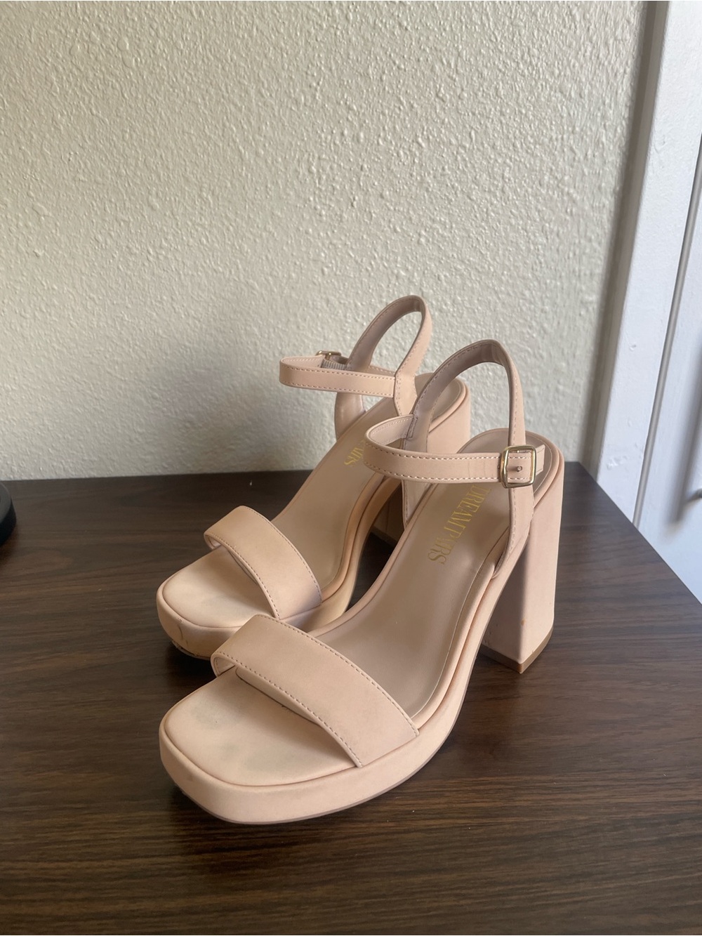 Dream Pairs Nude Blush Block Heel Ankle Strap Sandals